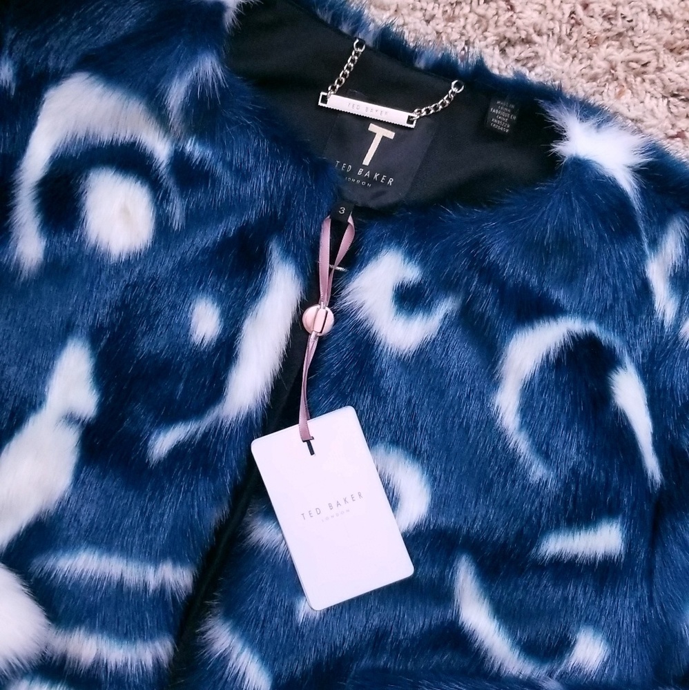 🍒NWT🍒 TED BAKER MARBLE FAUX FUR JACKET - Picture 9 of 10